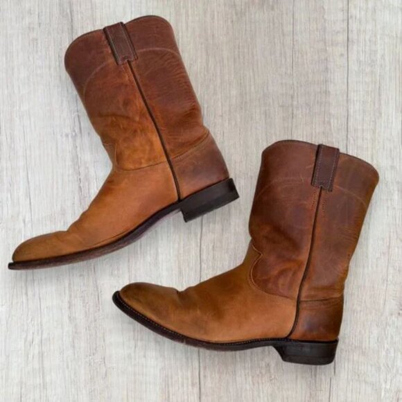 Justin Boots Other - Justin Western Cowboy Boots Tan Brown Leather Pull-On Mens Size 10.5B Style 3408